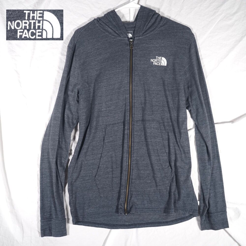The North Face Full Zip Hoodie Grey American Flag Stars Logo Mens Medium